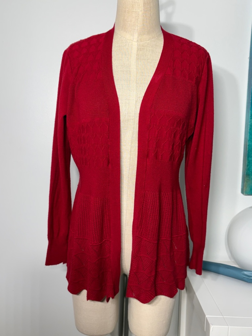 debut Open-Front Crimson Knit Cardigan